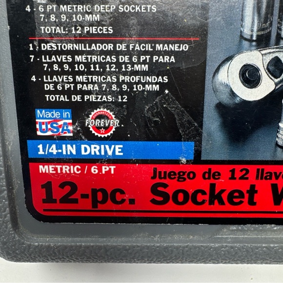 12-pc. CRAFTSMAN TOOLS 1/4” DRIVE METRIC SOCKET SET w/ CASE, 6-POINT, 34746, USA - Picture 3 of 12